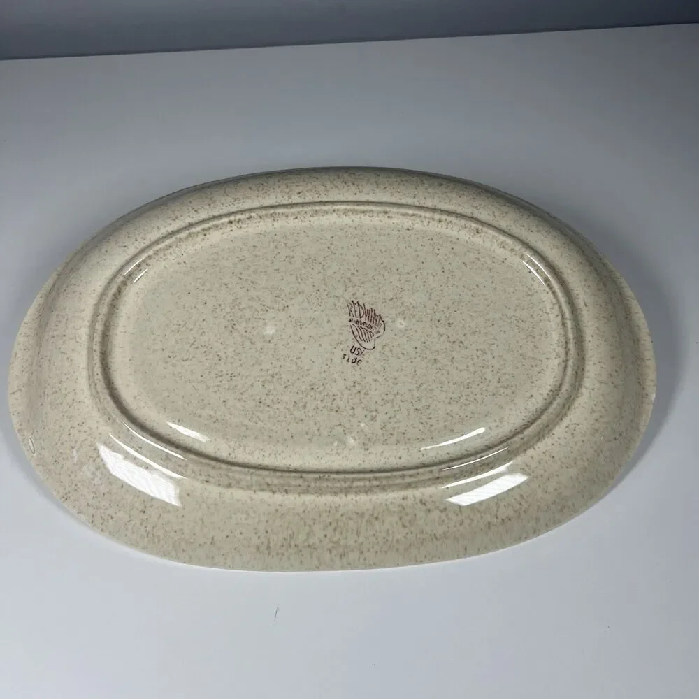 1 Vintage Red Wing Bob White Oval Platter Speckled Stoneware Quail 13.5 x 9